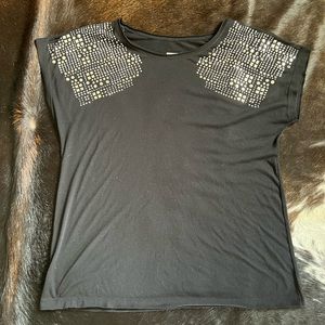Black short sleeve shirt. Silver studs on shoulders. SZ 17/19